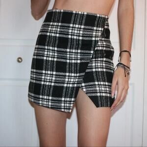 Y2K Abercrombie & Fitch Wool Mini Skirt Sz 00 Black Plaid White Tartan Twee Core